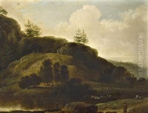 Landschaft Mit Fluss Und Figurenstaffage Landschaft Mit Fluss Und Figurenstaffage