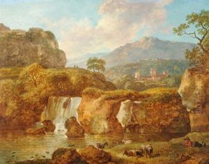 Landschaft Mit Wasserfall Landschaft Mit Wasserfall