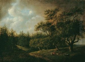 Waldige Landschaft Mit Hirtenjungen Und Herde