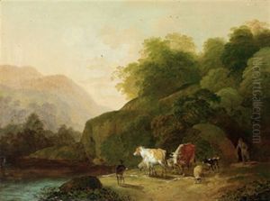 Gebirgige Flusslandschaft Mit Einem Hirten Und Herde by Johann Christian Klengel