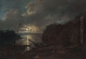Mondscheinlandschaft Mit Fischern by Johann Christian Klengel