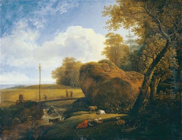 Bewaldete Landschaft Mit Schlafender Hirtin - view 1
