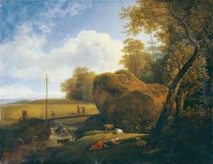 Bewaldete Landschaft Mit Schlafender Hirtin by Johann Christian Klengel