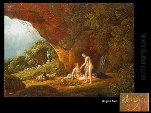 Zwei Nymphen Beim Baden by Johann Christian Klengel