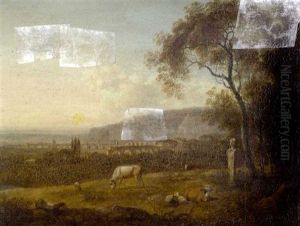 Romische Landschaft Mit Buste Einer Gottin