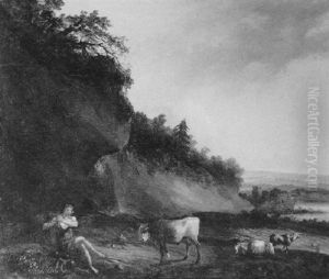 Arkadische Landschaft Mit Flotespielendem Hirten by Johann Christian Klengel