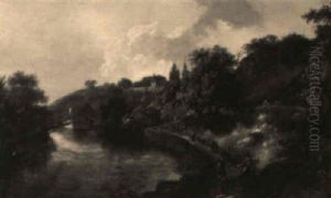 A Wooded River Landscape With Peasants Resting By The Waterside A Wooded River Landscape With Peasants Resting By The Waterside