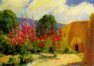 Holly Hocks, Taos, New Mexico by Frank Klepper