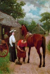 Young Woman Looks On As Her Horse Is Reshod by Max Francis Klepper