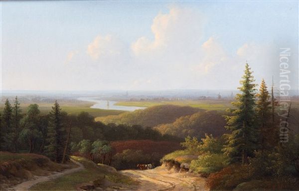 A Panoramic View With Cattle On A Sandy Path - view 1