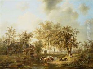 Uferlandschaft Mit Rindern Und Hirten