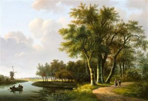 A Landscape With A Windmill Along A Stream by Willem De Klerk
