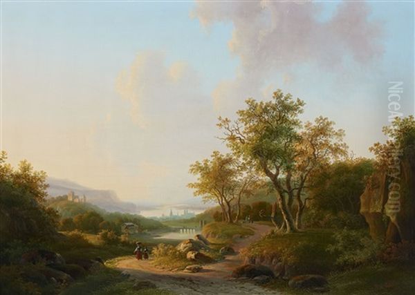 River Landscape With Views Of A Castle And Town - view 1