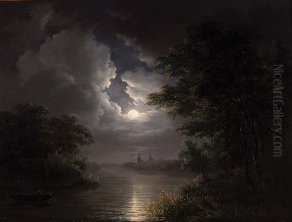 River Landscape By Moonlight - view 1