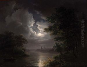 River Landscape By Moonlight by Willem De Klerk