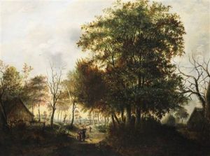 Wooded Landscape With Figures And House by Willem De Klerk