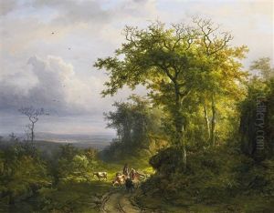 Weite Landschaft Mit Viehhirten Auf Dem Weg