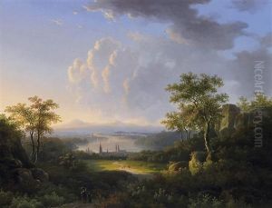 Morgen Im Spatsommer. Blick Von Einer Anhohe Auf Ideale Fluslandschaft Morgen Im Spatsommer. Blick Von Einer Anhohe Auf Ideale Fluslandschaft