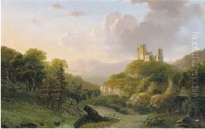 A Green Valley With A Ruin On A Hilltop by Willem De Klerk