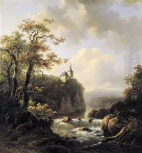Rotlandschap Met Kasteel En Waterval by Willem De Klerk