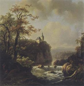Mountain Landscape In Evening Sunshine With A Waterfall In The Background