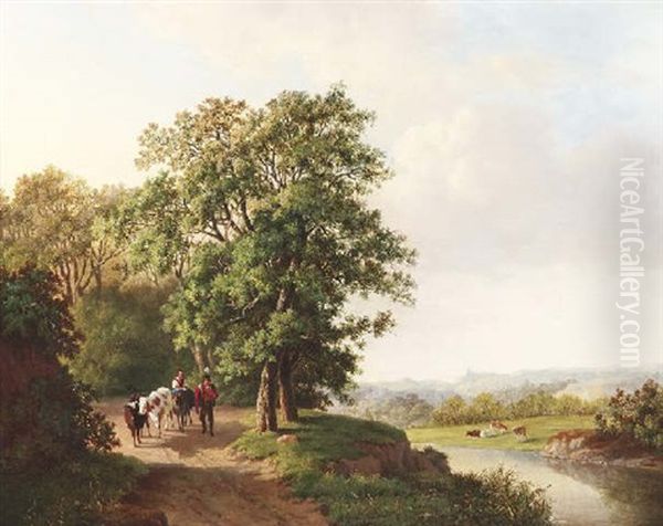 Sommerliche Fluslandschaft. Bauern Mit Ihrem Vieh - view 1