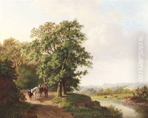 Sommerliche Fluslandschaft. Bauern Mit Ihrem Vieh by Willem De Klerk