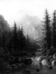 A Waterfall In A Mountainous Landscape by Willem De Klerk