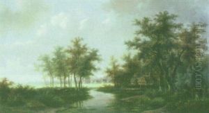 Cottages In A Wooded Landscape by Willem De Klerk