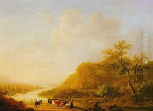 Cowherds In A River Landscape