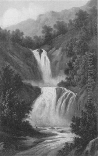 Wasserfall Mit Zwei Wanderern - view 1