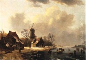 Winter Landscape With Figures On A Frozen River