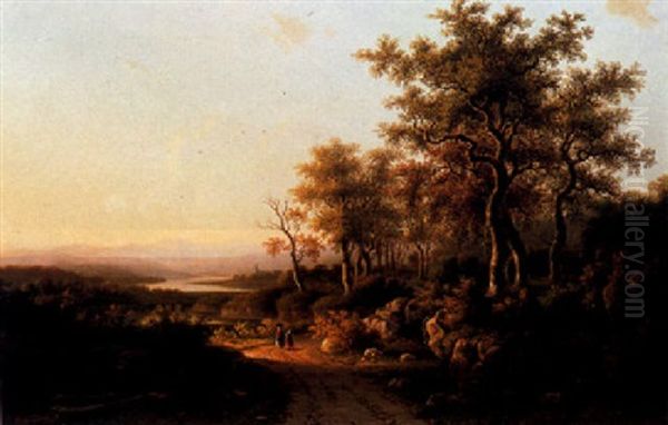 An Extensive Rhine Landscape With Figures On A Path - view 1