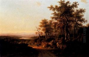 An Extensive Rhine Landscape With Figures On A Path by Willem De Klerk