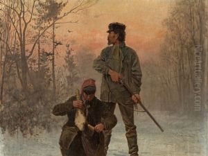 Hunters In The Snow by Fritz Von Kleudgen
