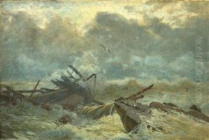 Schiffswrack In Tosender See by Fritz Von Kleudgen