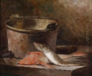 Stillleben Mit Fischen Und Kupferkessel