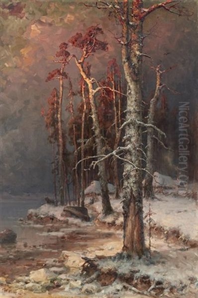 A Forest Settlement On Lake Peipus In Winter by Yuliy Yulevich Klever the Younger