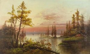 Sunset Over A Wooded Landscape by Yuliy Yulevich (Julius) Klever