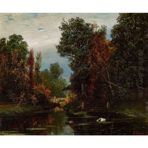 Idyllic River Landscape With Swan by Yuliy Yulevich (Julius) Klever
