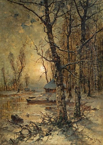 A Winter Evening In The Birch Wood - view 1