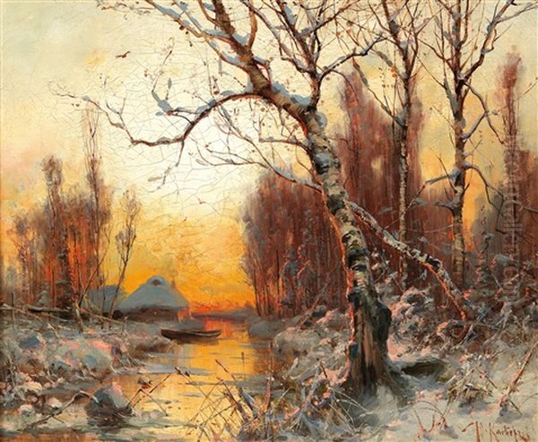Winter Landscape With Birch In The Evening Light - view 1