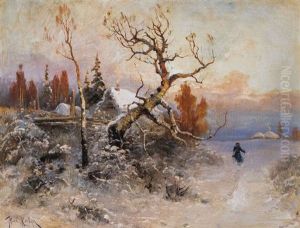 Romantische Winterlandschaft Mit Wanderer by Yuliy Yulevich (Julius) Klever