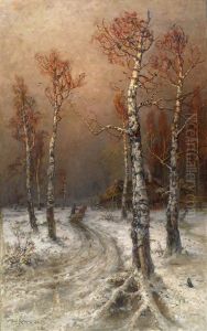 Abendstimmung Uber Einem Verschneiten Birkenwal by Yuliy Yulevich (Julius) Klever