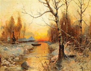 Landscape With Farmhouses In The Evening Light by Yuliy Yulevich (Julius) Klever