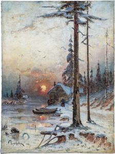 Winterliche Waldlandschaft Im Abendrot by Yuliy Yulevich (Julius) Klever