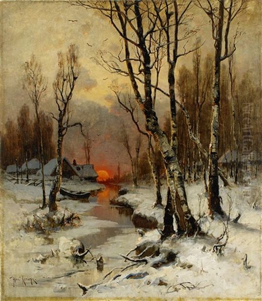 Sunset In The Forest In Winter - view 1