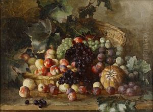 Still Life With A Basket Of Fruits And Vine Leaves