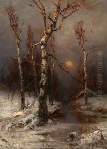 Sunset In A Winter Forest
