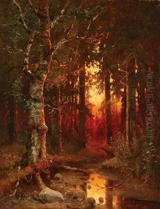 Wooded Landscape At Dusk by Yuliy Yulevich (Julius) Klever